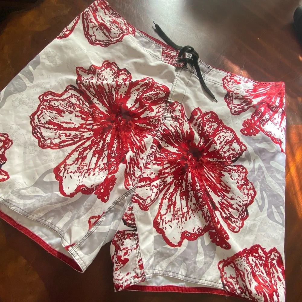 Joe Boxer White Swim Shorts with Red Floral Print